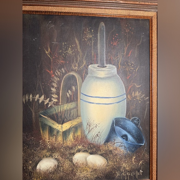 Still Life - Blue & White Churn - Eggs- Oil Painting - Signed - Original - Picture 6 of 8